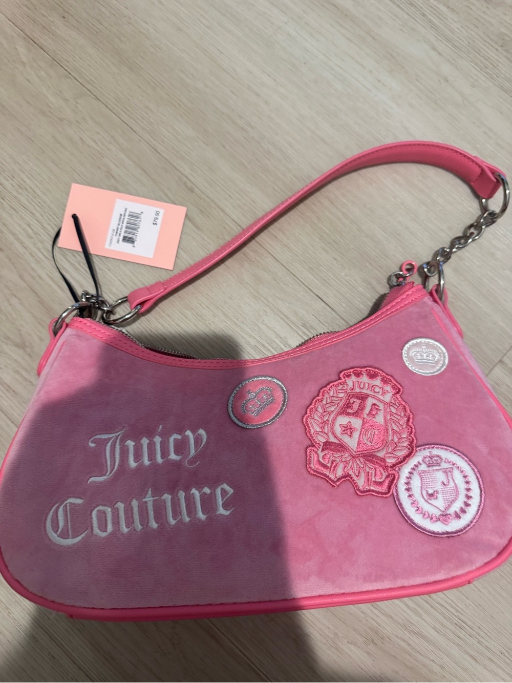 Juicy Couture Hot Pink Suede Logo Patch Shoulder Bag